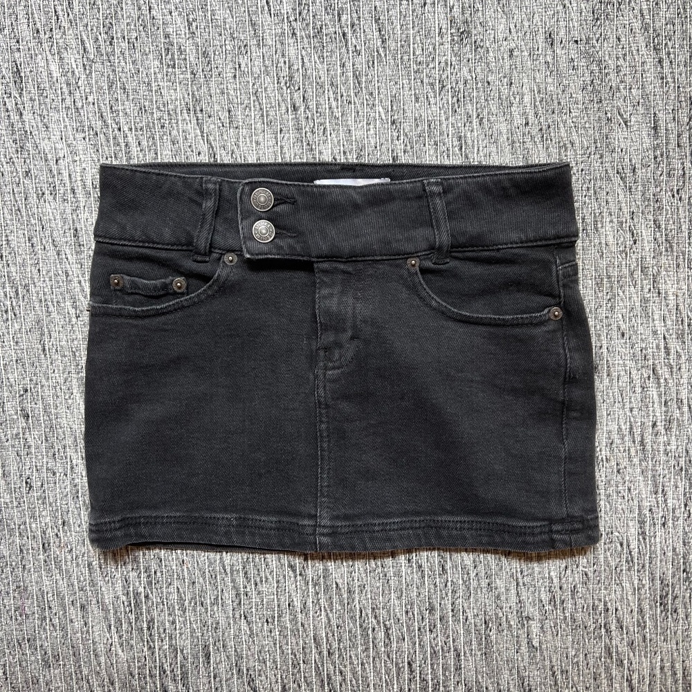 Motel Rocks Black Lowrise Denim Mini Skirt Button and Zip Front